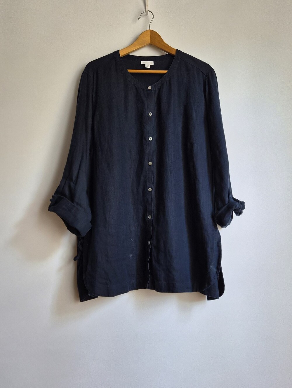 J. Jill Navy Blue Linen Side Tie Tunic Blouse Shirt Size 2X Lagenlook Minimalist - Picture 4 of 16